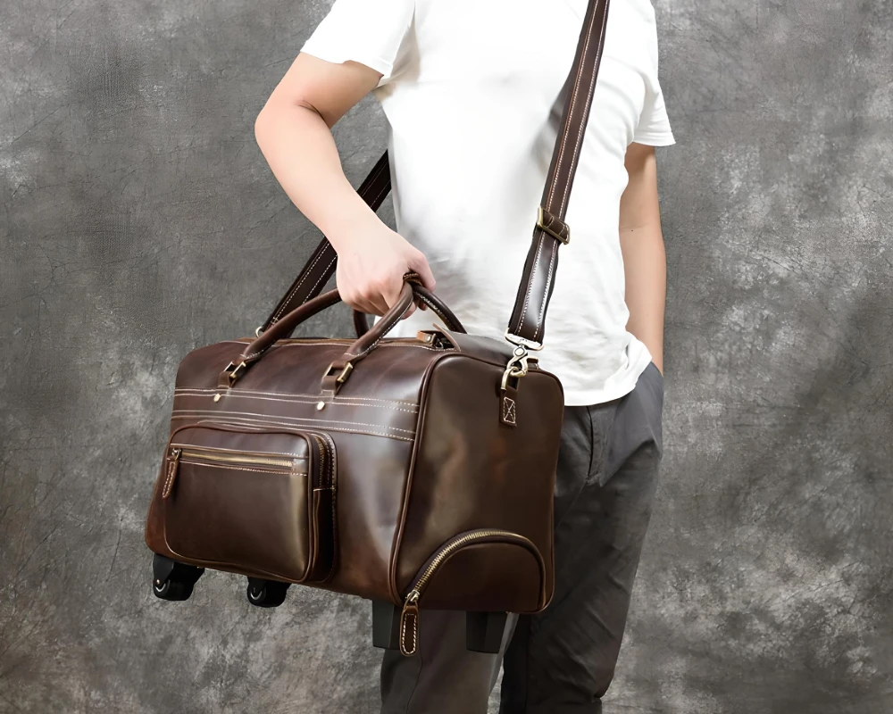 leather carry on luggage with wheels